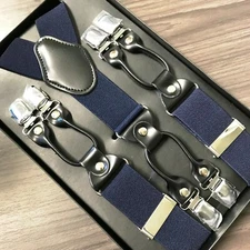 Navy Blue Deluxe 6 Clips Mens Clip-on 1.5" WIDE Suspender Elastic Y-Shape 