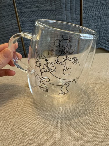 JoyJolt Disney Mickey Mouse & Pluto 2 Double Wall Glass Cups Mugs 13.5 oz - Picture 16 of 21