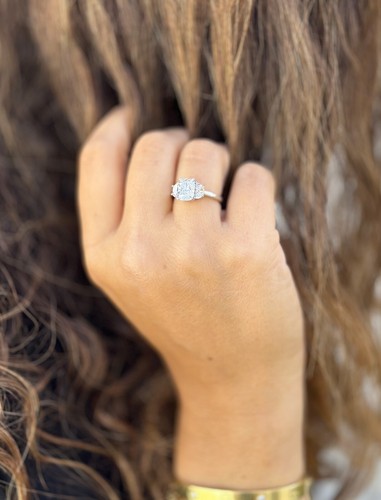 Kissen und Halbmond simulierter Diamant Verlobungsring 14K Weißgold 4,00ctw - Bild 9 von 17