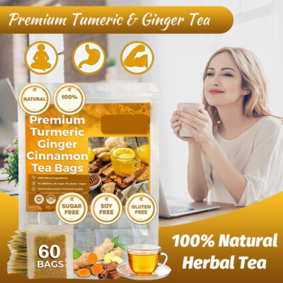 60Bags Turmeric Ginger Cinnamon Tea No Additive Support Brain Weight Sleep-Skin