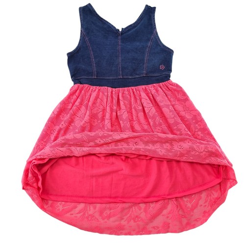 Limited Too Girls Dress Denim Cotton Top Pink Floral Laced Lined India Size 8 - Picture 2 of 12