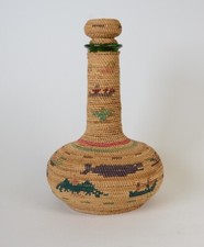 Elaborate Makah Basketry Bottle with Lid