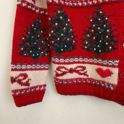 Talbots Womens Sweater Red Ivory Multi Button Lambs Wool Angora Hand Knit Size P - Picture 4 of 7