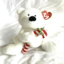 CANDY CANE Ty Pluffies TYLUX TEDDY Lovey PLUSH White 2005 Beanie Bear Christmas