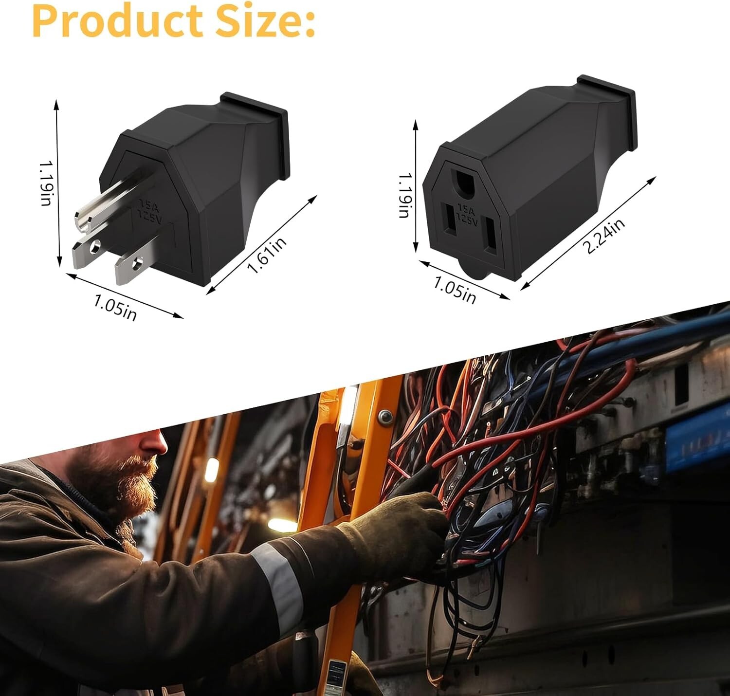 Quality Black Male & Female Connector Set for 15A Extension Cords - 5 Piece Pack