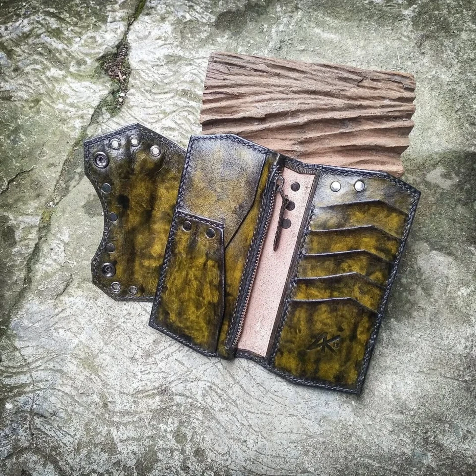 Cartera de cuero única, billetera larga de motorista, billetera con cremallera, billetera de camionero Foto 4 de 4