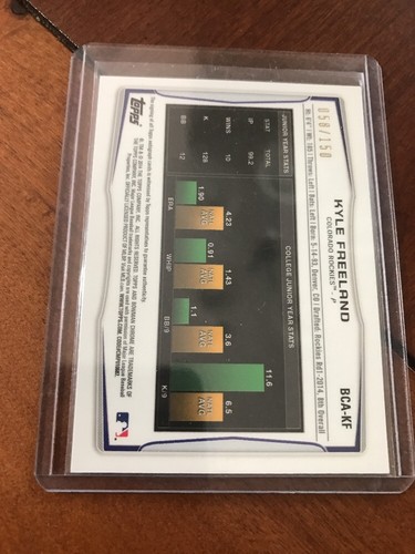 KYLE FREELAND RC AUTO 2014 BOWMAN CHROME DRAFT BLUE REFRACTOR 58/150 Autograph - Picture 3 of 4