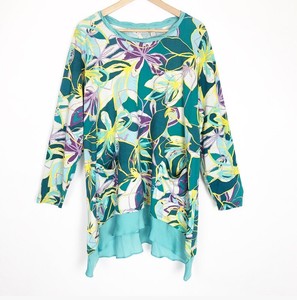 LOGO-by-Lori-Goldstein-Plus-Size-3x-Green-Cotton-Modal-Printed-Top-Twist-Details