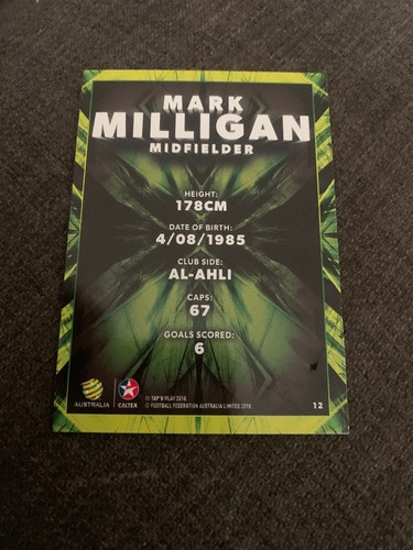 2018 Caltex Socceroos World Cup Trading card #12 Mark Milligan - Picture 2 of 2