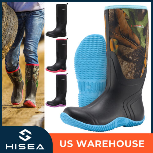 HISEA Women Neoprene Rubber Rain Boots Waterproof Lightweight Mud Work Tall Boot