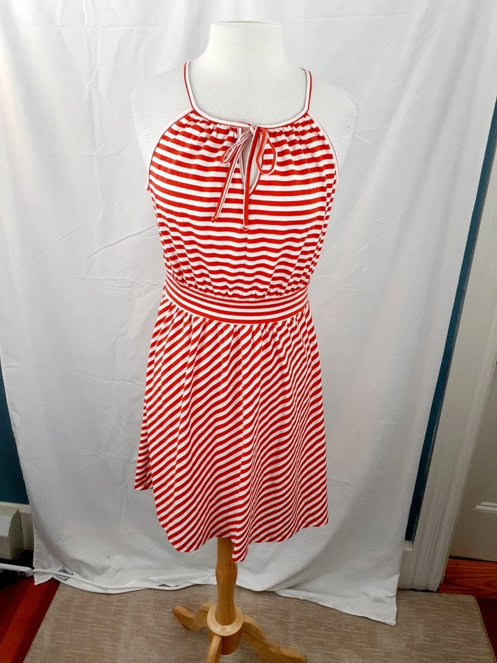 Vestido para mujer Apt 9 talla M naranja rojo blanco a rayas sin mangas línea A tejido elástico Foto 2 de 4