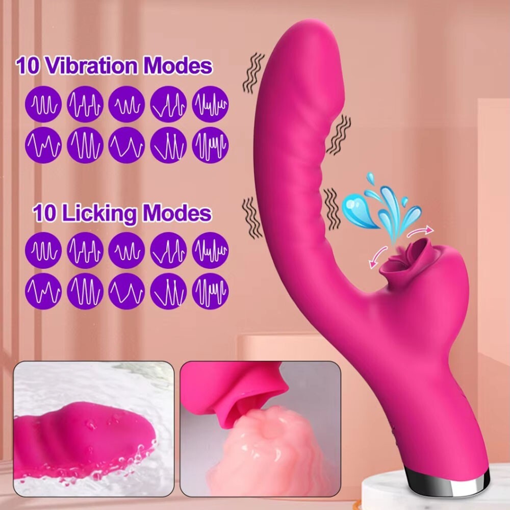 2-in-1 Women's Vibrator with Clit Licking & G-Spot Stimulation