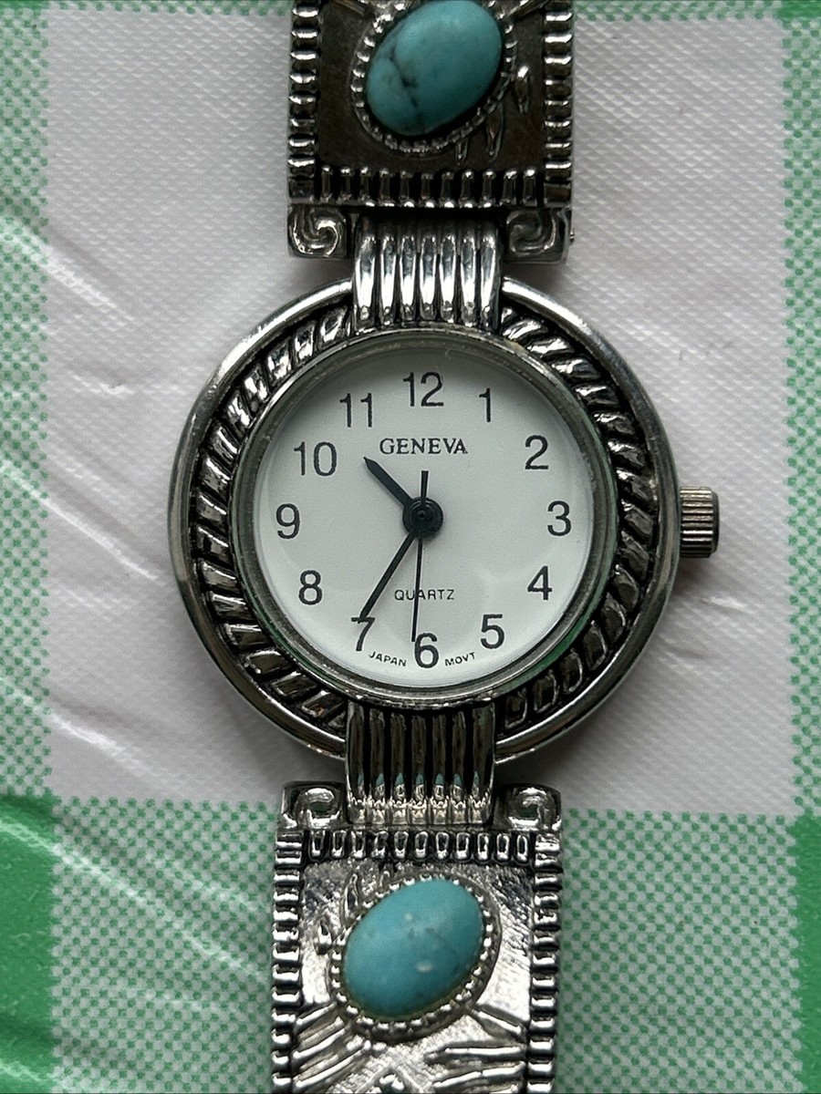 Geneve Vintage Sterling Silver Ladies Bracelet Watch with Blue Stone Accents Womens Silver Watch Blue Face - Etsy main image 3