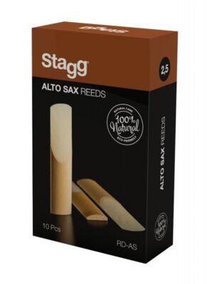Stagg Box of 10 Alto Saxophone Reeds, 2.5 Hardness, 100% Natural #RD-AS2.5