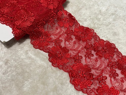 12cm Red Mesh Beautiful Flowers Embroidered Lace trim Dress Sewing Per Meter - Picture 4 of 5