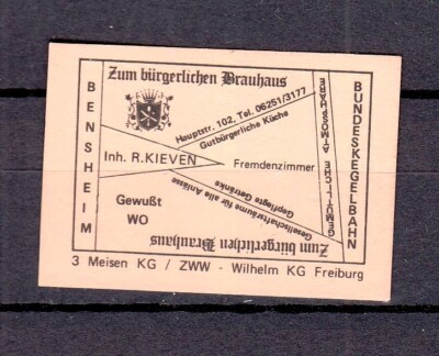 421599/ Zündholzetikett   Zum bürgerlichen Brauhaus - 6140 Bensheim