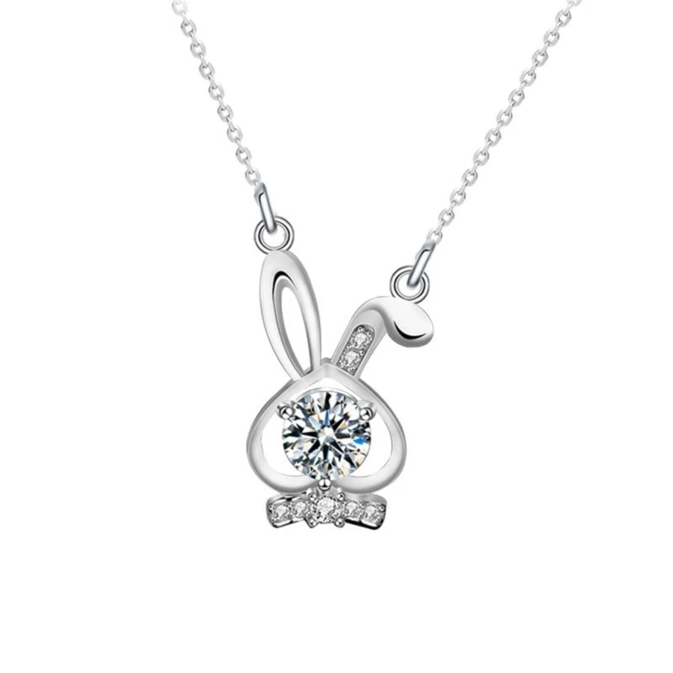 Carino Moissanite CZ Bunny Ear Rabbit 925 Collana in argento sterling,... - Immagine 4 di 4