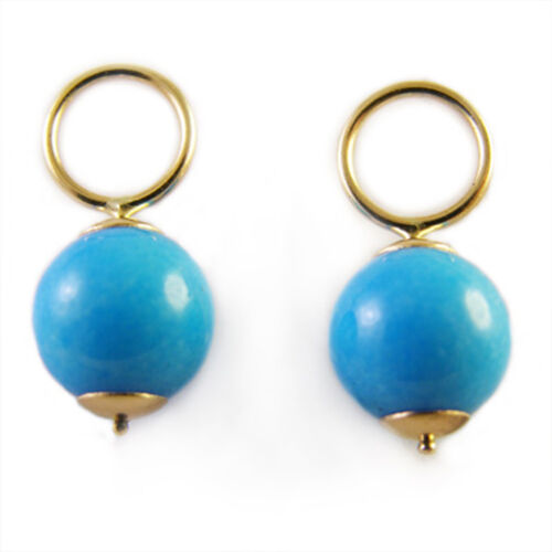 14k Yellow Gold Turquoise Charms 8mm Add to Hoop Earrings Charm #E772