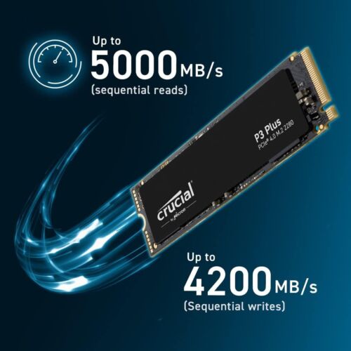 Crucial P3 Plus 2TB PCIe Gen4 3D NAND NVMe M.2 SSD CT2000P3PSSD8 - Picture 3 of 6