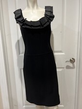 Oscar De La Renta Women’s Black Midi Sheath Ruffle Neck Dress Size 6