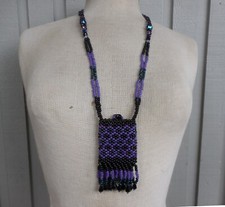 Beaded Necklace Pouch Purse with Tassels Medicine Gift Bag Amulet Crystal Case