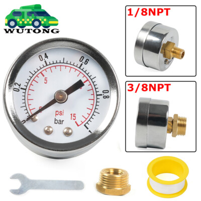 #ad Fuel Pressure Gauge For Holley Carburetor Carb 0 15 psi Chrome White Dial $12.85
