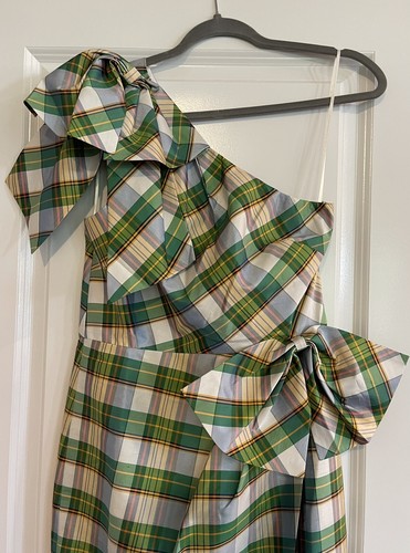 NWT J Crew One Shoulder Dress Plaid Green Size 2 - Picture 4 of 10