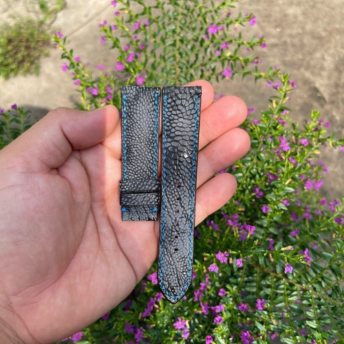 20/18mm Padded Blue Genuine OSTRICH Leg LEATHER SKIN WATCH STRAP BAND - Picture 9 of 20