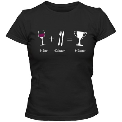 Damen T-Shirt WINE + DINNER = WINNER Wein Spaß Lustig Funny  Tee 