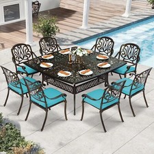 9 Piece Patio Dining Set with Outdoor Large Square Table Set  Stackable Chairs
