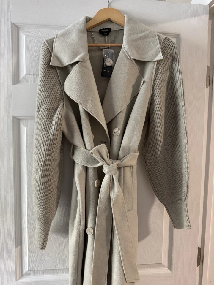 Bebe Sweater Sleeve Beige Coat L $209 Retail - Image 4 of 4