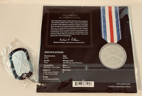 2012 W Infantry Soldier Silver Dollar Coin w/ Dog Tags Defenders of Freedom Set - Picture 3 of 7