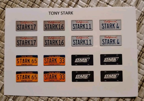 Iron Man Tony Stark 1:18 scale water slide license plate decals white backing