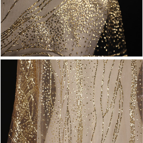 Sequin Lace Mesh Fabric Wave Tulle Voile Sheer Wedding Dress Background DIY - Picture 11 of 18