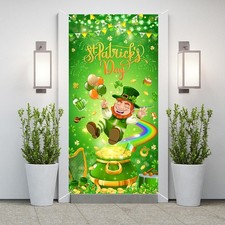 Happy St. Patrick's Day Door Cover Green Clover Hanging Banner Decorations Sa...