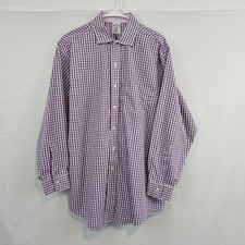 Brooks Brothers Classic Non-Iron Dress Shirt Purple Gingham Checked 17 x 33