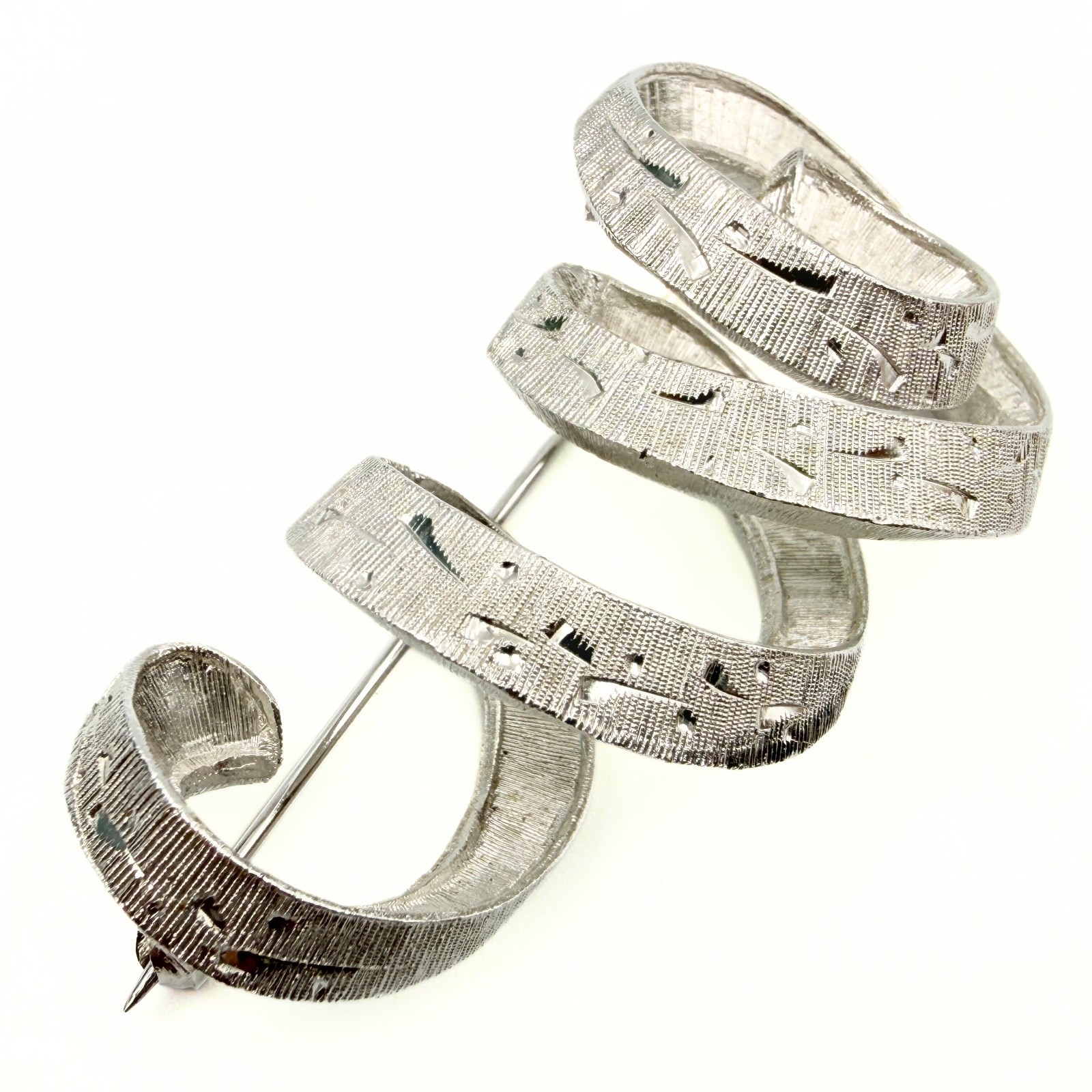 Kramer Designer Signed Textured Silver Plated Swi… - image 1