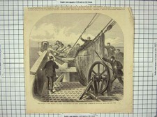 Original Old Antique Print Atlantic Telegraph Cable Deck Great Eastern Ship