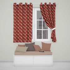 Image of Blackout Eyelet Curtains Dark Background Coral Rose Floral Seamless