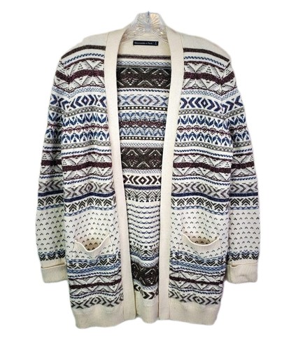 Abercrombie & Fitch Fair Isle Open Cardigan Sweater Pockets Women Small Cashmere - Picture 8 of 9