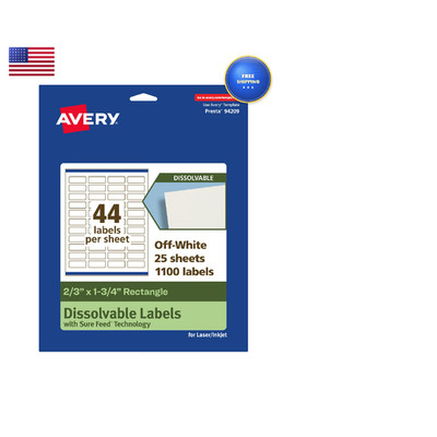 Avery Dissolvable Rectangle Labels Sure Feed Technology 2/3 X 1-3/4 Matte White