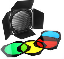 BD-04 Barn Door Barndoor with Honeycomb Grid and 4 Color Gel Filters Red Yellow