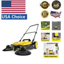 S 4 Twin Push Sweeper - 5.25 Gallon Capacity, Perfect for Workshops & Garages