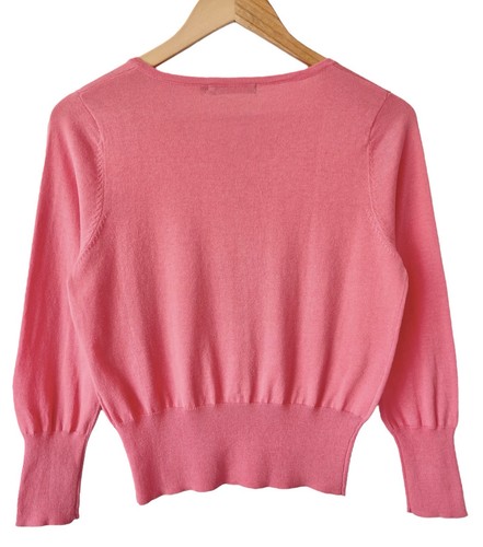 Woolovers Silk Blend Cardigan - Size Small 8 10 Coral Pink Classic Style Cotton - Picture 6 of 10