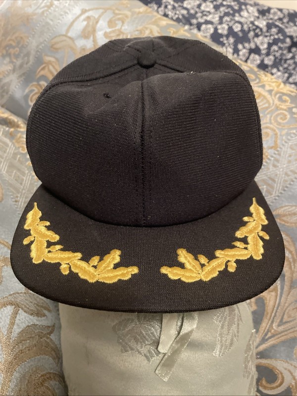 Vintage Navy Blue Wool Ball Cap Gold Embroidered Color Adjustable Fit, Medium Lg