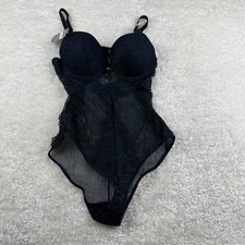 Daisy Fuentes Push Up Teddy Women Medium Black Flirty Lace Sheer DF2281
