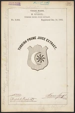 M. Spiegel Shield displaying crescent moon star logo brand Turkish Prune