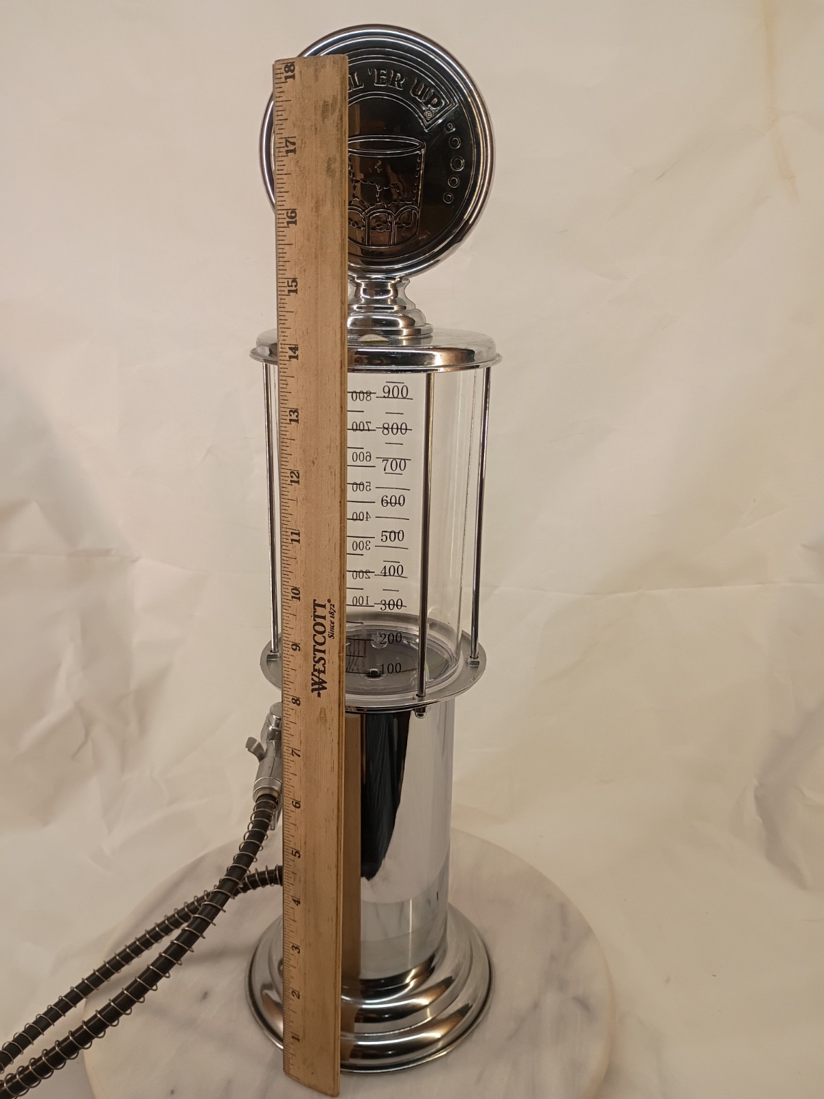 Gas Pump Bar Liquor Dispenser Godinger Fill 'Er Up Chrome 30 ounces 19" Tall