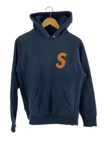 Supreme Felpa con Cappuccio 18AW S Logo Felpa con Cappuccio Cotone Navy Usata