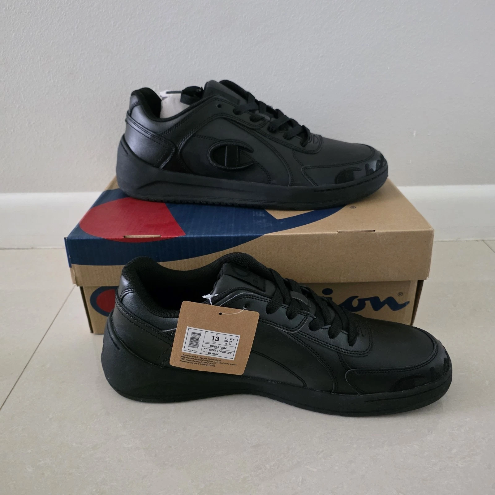 Champion Super C Court Low Black Mens Shoes US 13 EU47.5CPS10106M NEW IN BOX